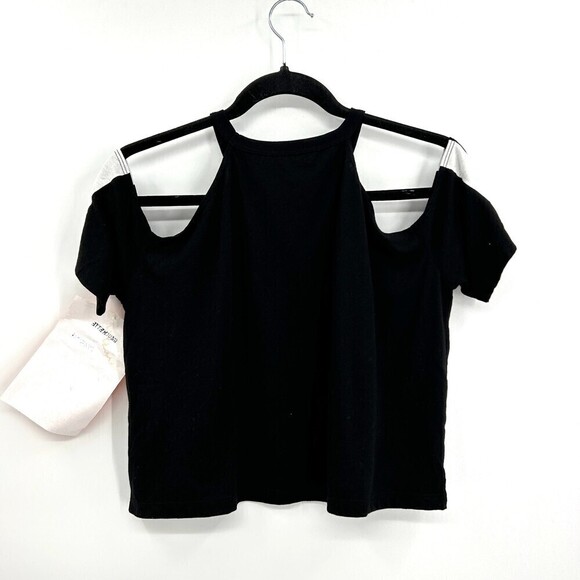 NWT URBAN OUTFITTERS Mouchette Black White Stripe Cold Shoulder Crop Top Medium - Picture 2 of 6